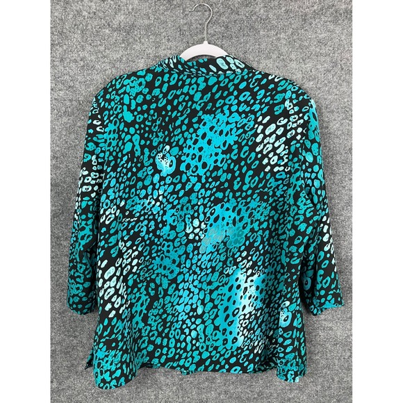Kim Rogers Blouse Woman 3X Teal Black Excellent Animal Print 3/4 Sleeve Top - Picture 11 of 11